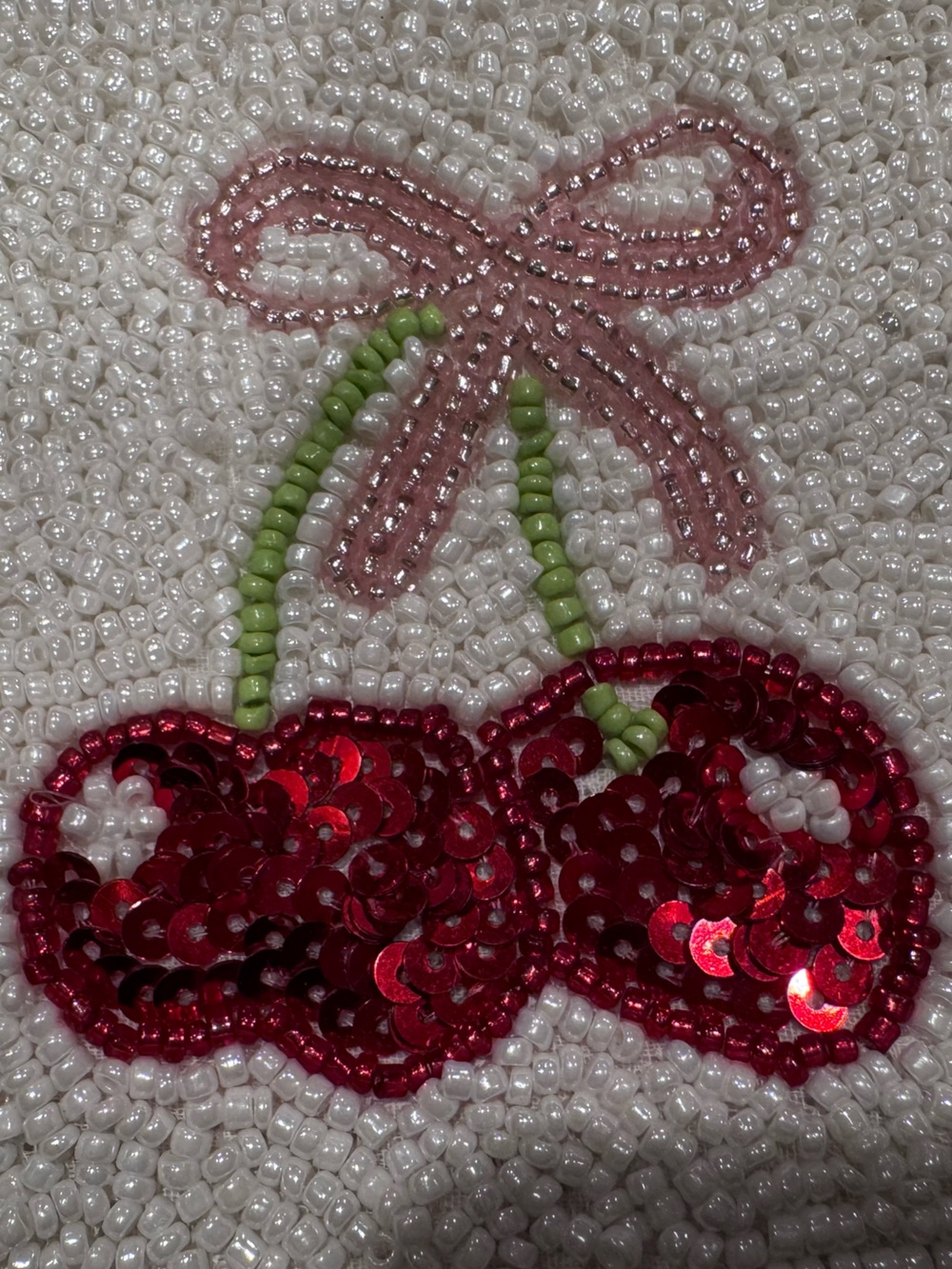 Cherry Seed Bead Coin Purse Beaded Zip Pouch Cherry Bow - Picture 7 of 7